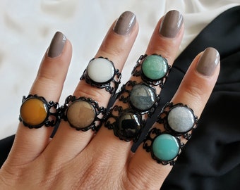 Black Fancy Handmade Rings, Resin Rings, Antique Style Rings, Unique Rings, Interesting Rings, Statement Rings, Fashion Rings