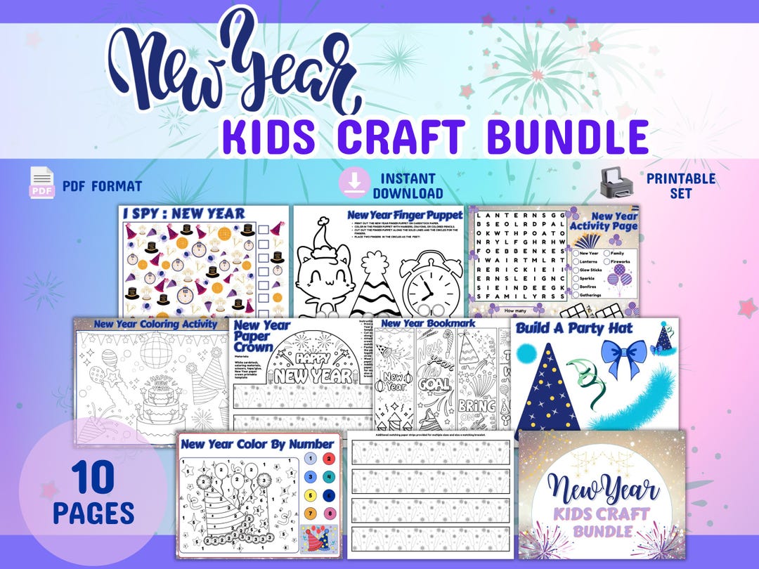 New Year Kids Craft Bundle – 10-page Printable Activity Pack | Digital ...