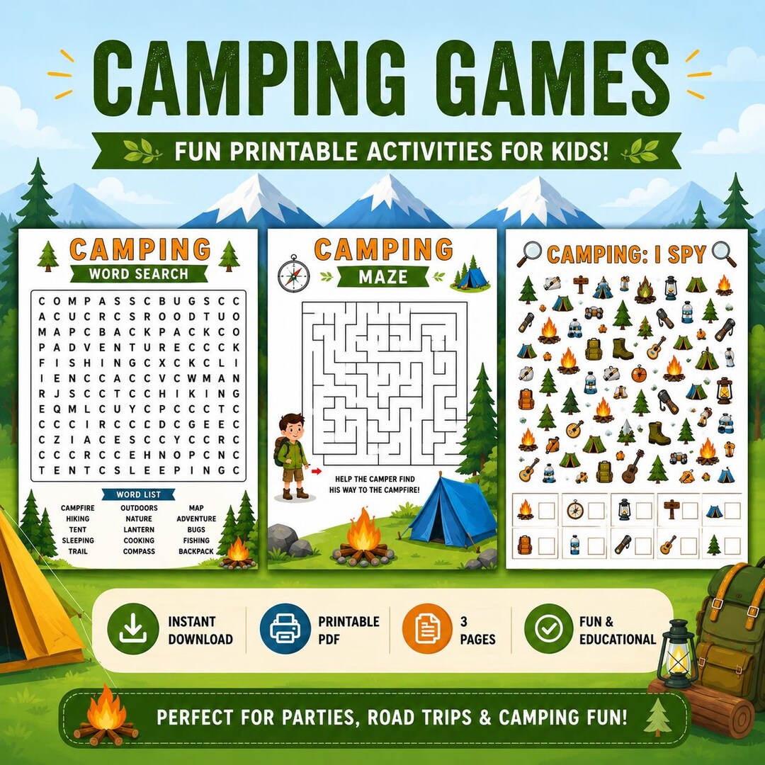 Camping Games - I Spy - Maze - Word Search - Instant Download ...