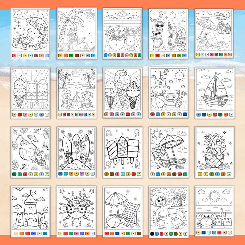 Summer Theme Color by Number - Coloring Pages - Printable PDF - Instant ...
