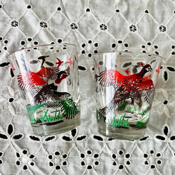 Pair of Vintage Pheasant Shot Glasses