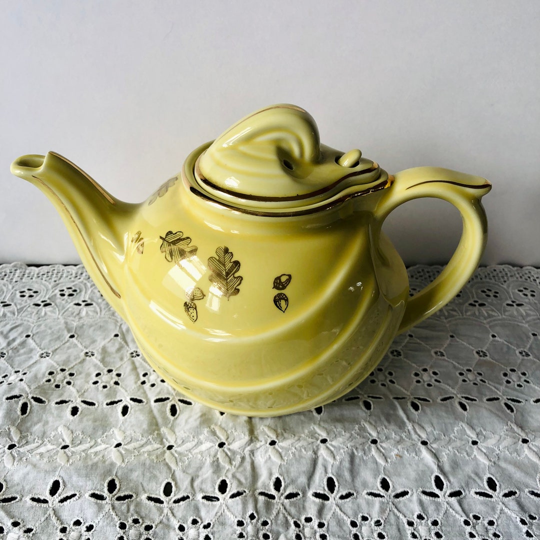 Vintage Hall Ceramic Gold and Yellow Oak Leaf Teapot Etsy