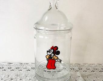 Vintage Walt Disney Minnie Mouse Apothecary Style Glass Candy Jar