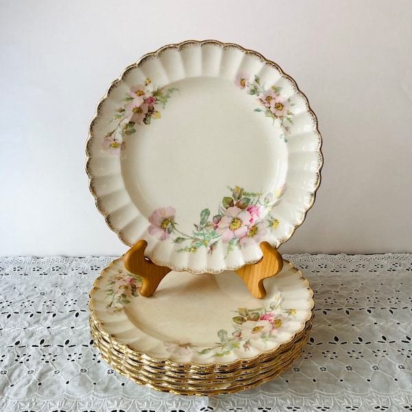 Vintage Golden Ware by Sebring 22kt Gold Hand Painted Wild Rose Round Dinner Plate