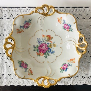Vintage Hand Enameled Von Henneberg Porzellan Large Serving Bowl