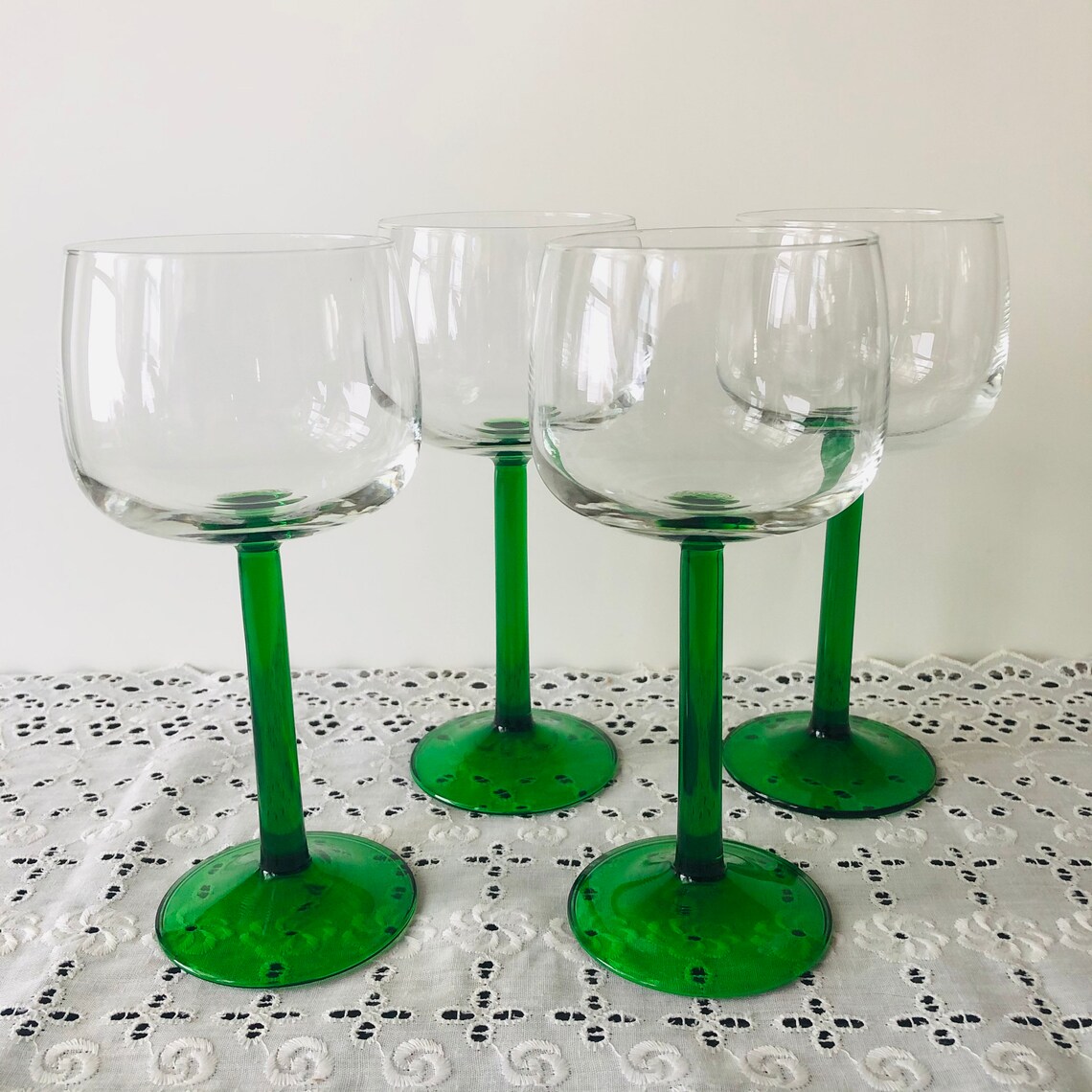 Vintage 1970s Luminarc Green Stem Wine Glasses made in Etsy