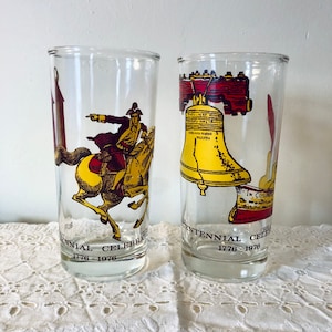 Paar Vintage Bicentennial bril; Paul Revere en The Liberty Bell