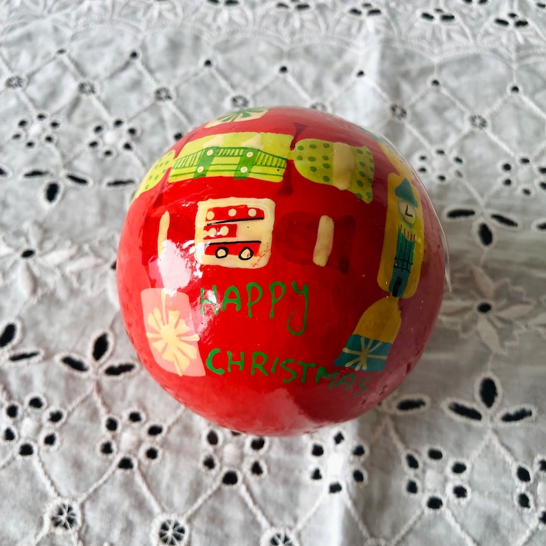 5 Vintage Hand Painted Holiday Ornaments Depicting Different Languages