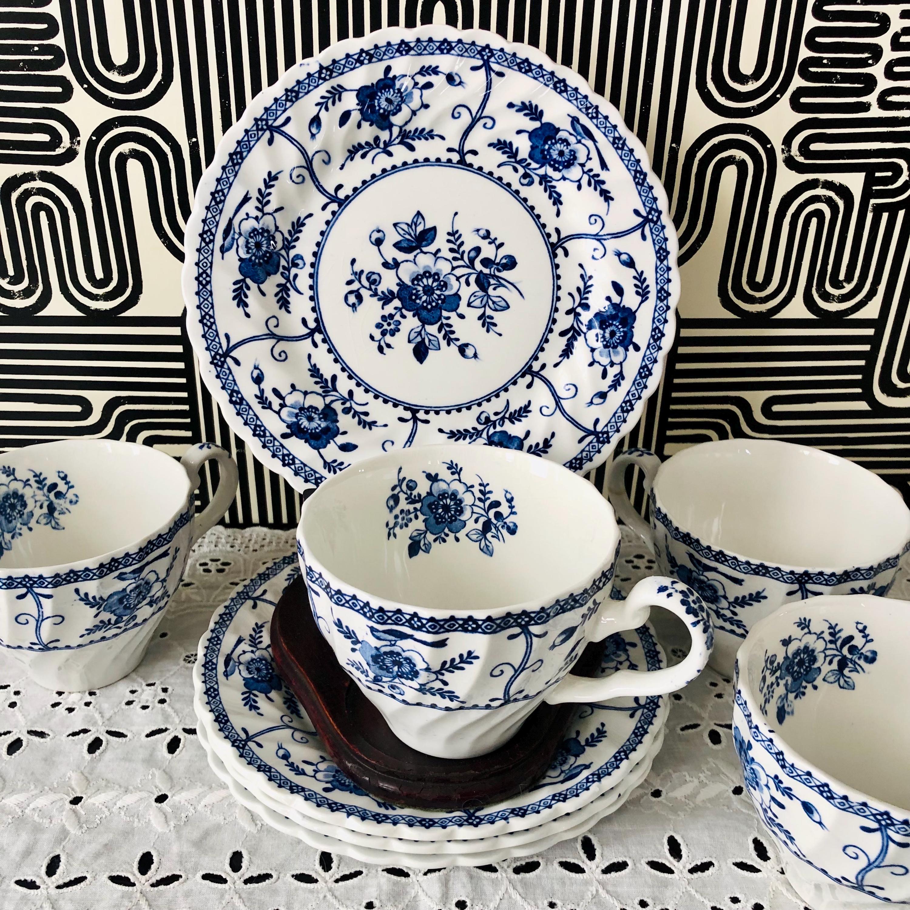 Set of Vintage Johnson Ironstone Flat Tea Cups and Saucers