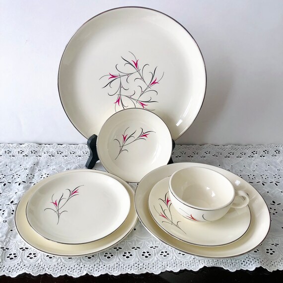 Vintage Mid Century Modern Serenade simplicity Pink Dinnerware by Salem Stoneware Co. Complete Place Setting for 4 see Pics for Set Etsy UK