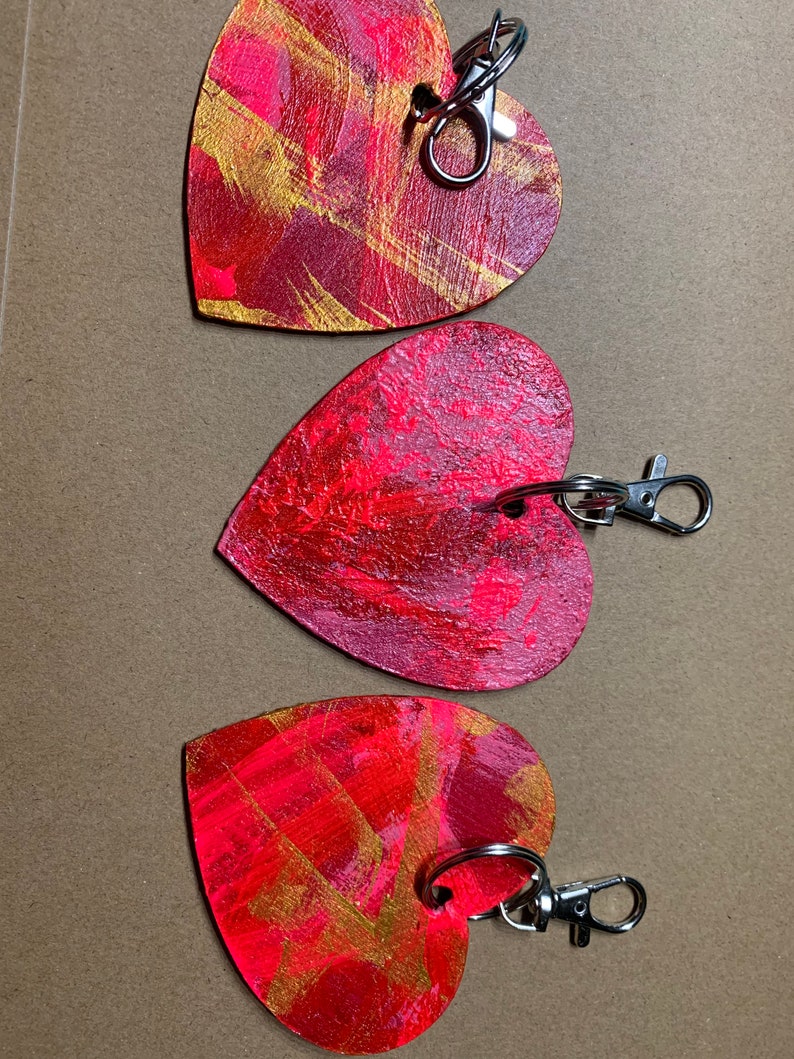 3 valentine key chains painted by dogs Schultz and Wilhelmina image 1