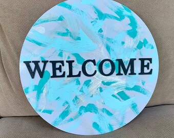 WILHELMINA WELCOME SIGN - Grey with silver and turquoise
