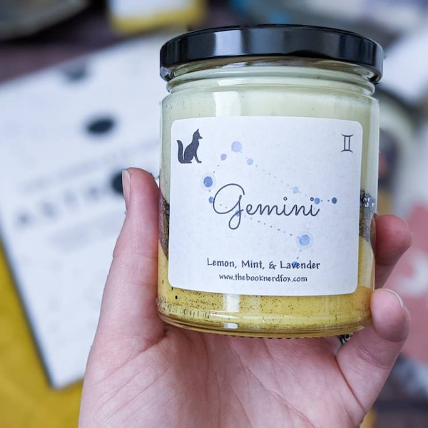 Gemini Candle Soy Wax Candle| Zodiac Themed Candle| Lemon, Mint, Lavender Scented Candle | Astrology Themed Candle