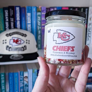 Kansas City Chiefs Soy Wax Candle, Cinnamon & Whiskey Scented Candle, Football Themed Candle, NFL Gift Idea, Sports Lovers Gift, Fireball