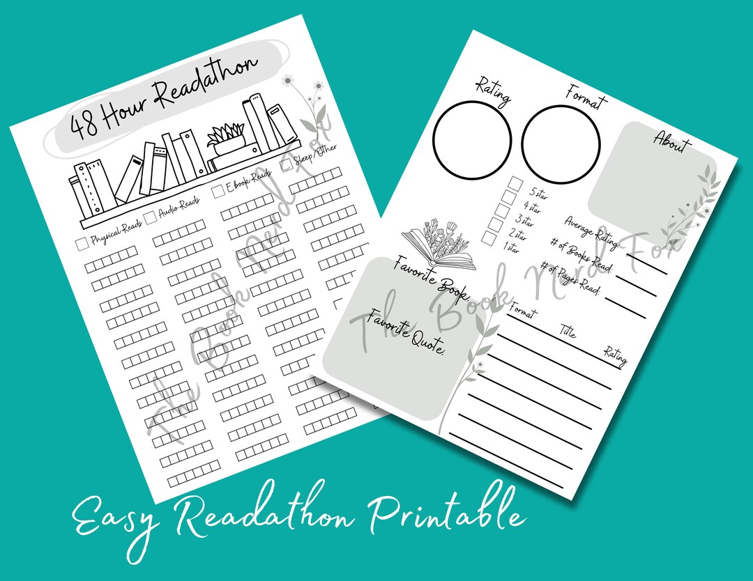 48 Hour Readathon Digital Printable Reading Planner Page Reading