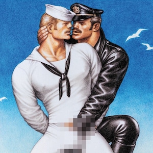 Impressão de cartão postal de Tom da Finlândia "Pier Pals" (gay, arte, Leathemen, Sailors)