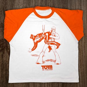 Tom of Finland T Shirt - HOOK UP (Ringer, raglan, gay, orange)