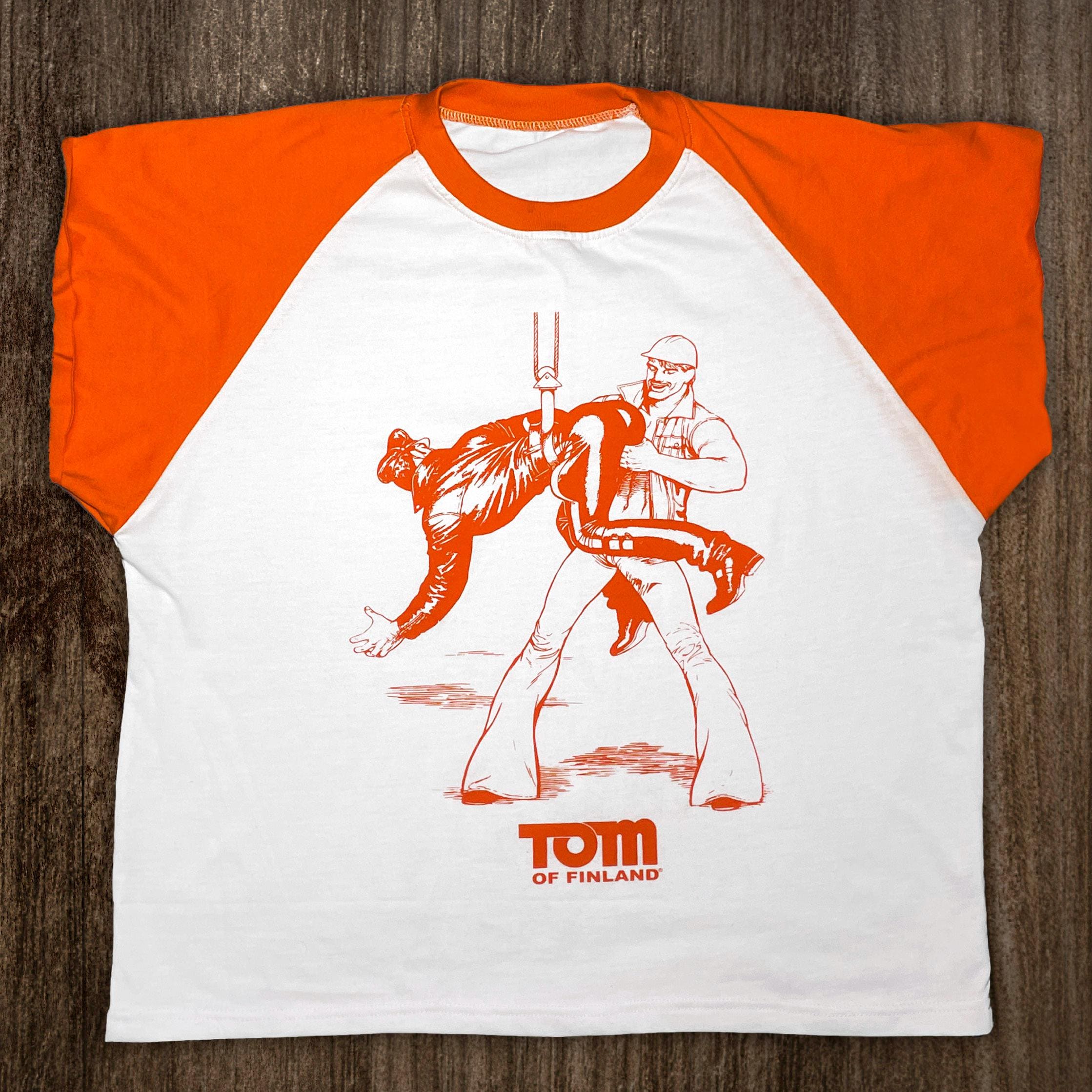 Tom of Finland T Shirt - HOOK UP (Ringer, raglan, gay, orange)