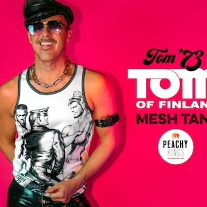 Tom of Finland Tank Top — &quot;TOM 73&quot;  (mesh, shirt, gay, leather pants,)