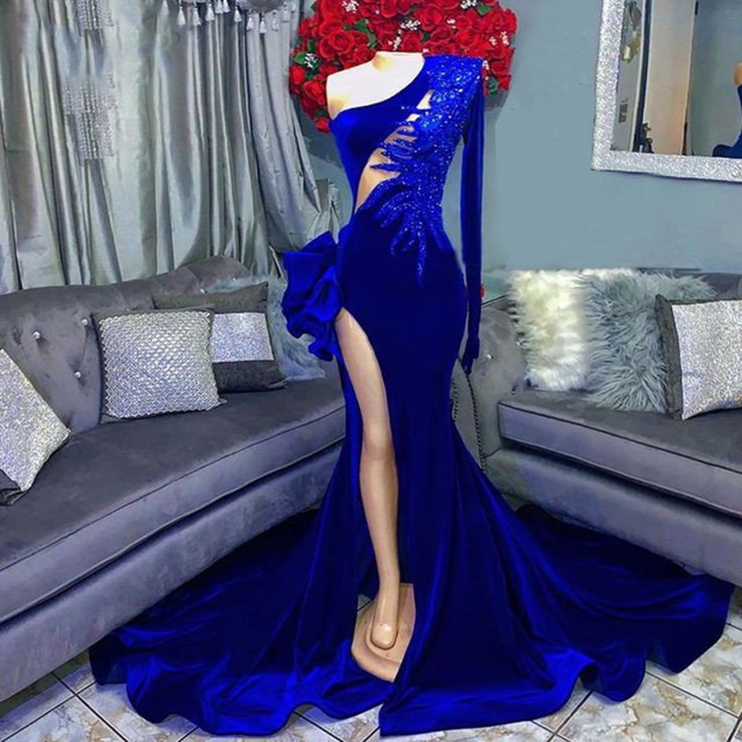 royal blue velvet dress
