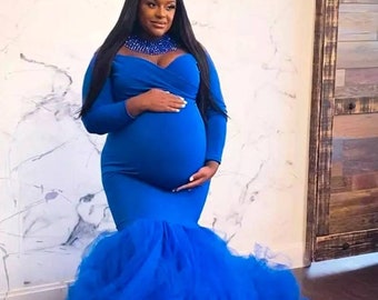 Maternity mermaid dress , blue tulle maternity dress