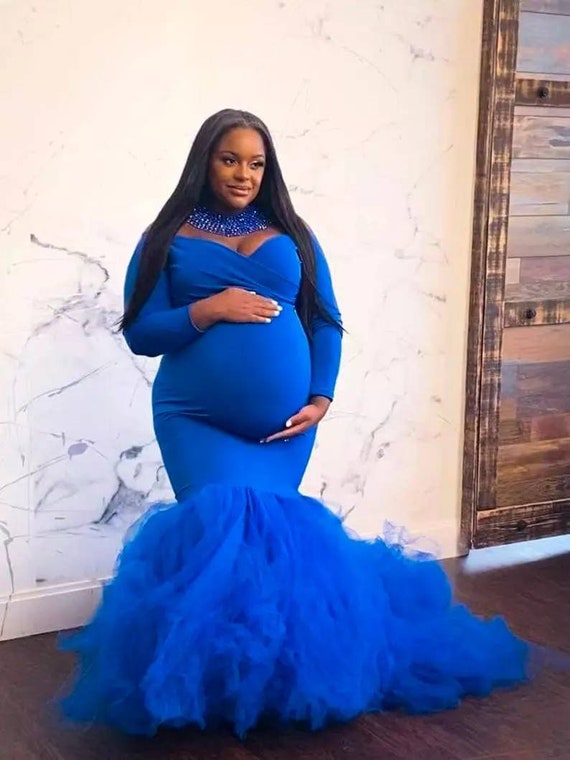 Maternity Mermaid Dress Blue Tulle ...