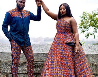 Tenue de couple d'Ankara, vêtements de couples africains, tenue de couples africains, vêtements de couples d'Afrique, tenue de mariage africain, tenue de couples.