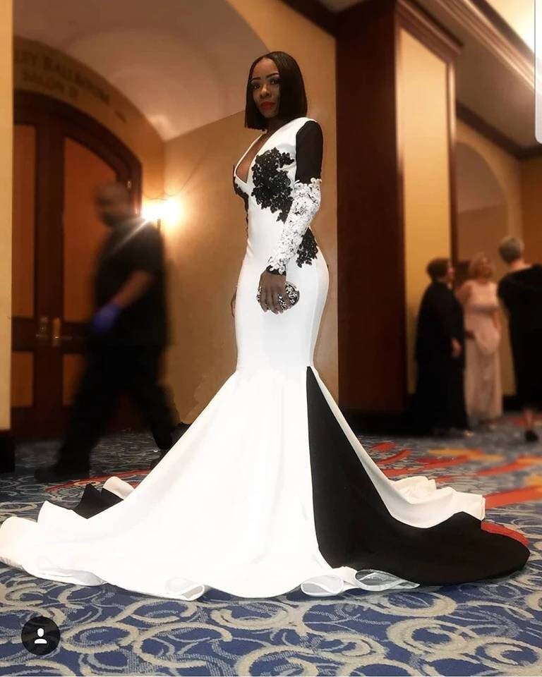 Black and White Mermaid Dress Bridal 