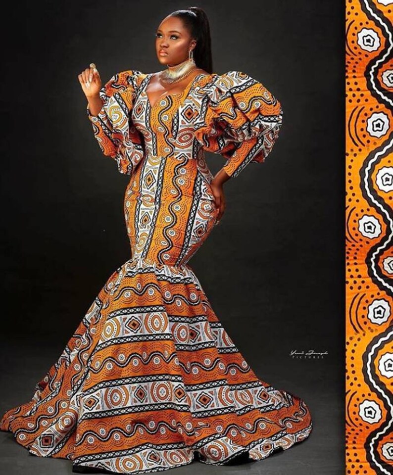 ankara gown with puff hand