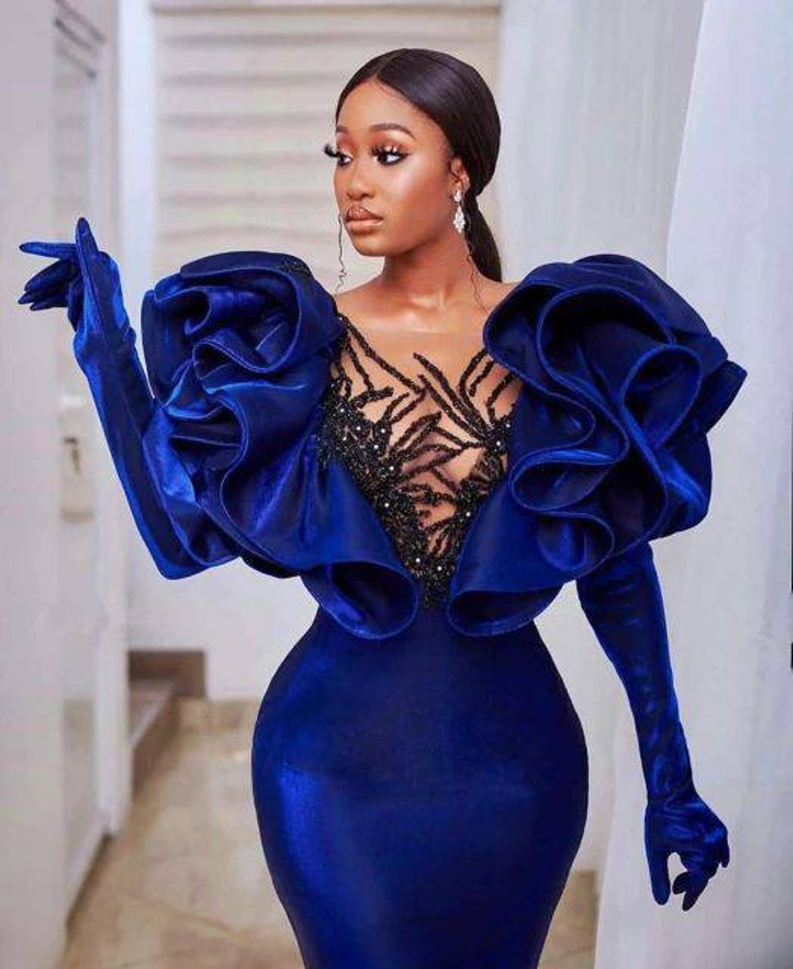 At First Sight Blue Velvet Dress