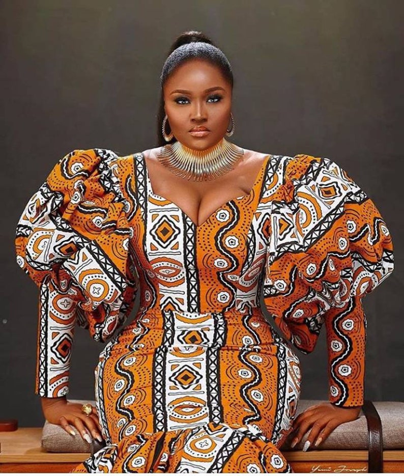 ankara gown with puff hand