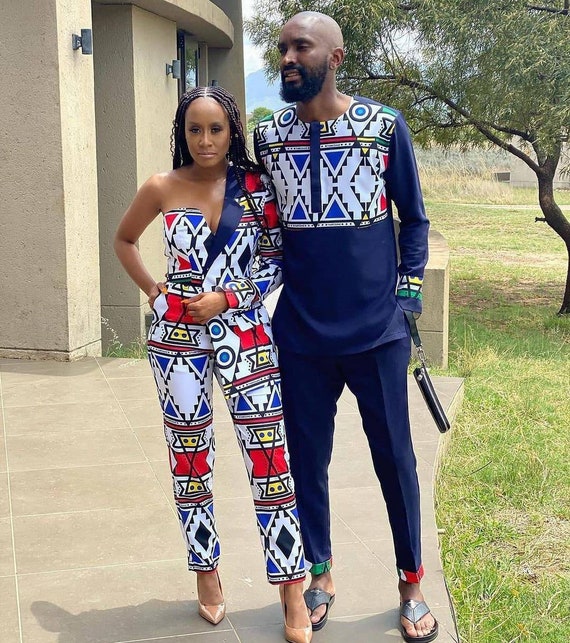 Matching wedding guest top outfits for couples