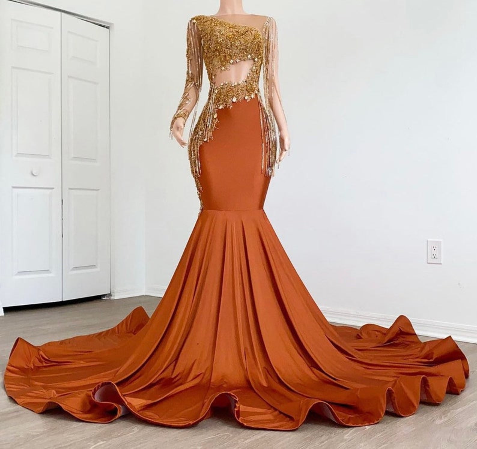 Brown Embellished Prom Dress, Wedding Dress, Engagement Dress, Birthday ...