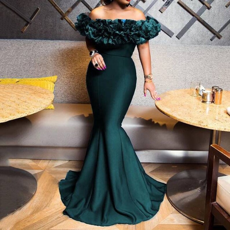 bridal dress Mermaid ruffle prom dress engagement dress.