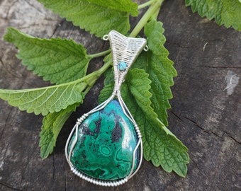 Colgante de Azurita Malaquita con Turquesa, Plata Maciza