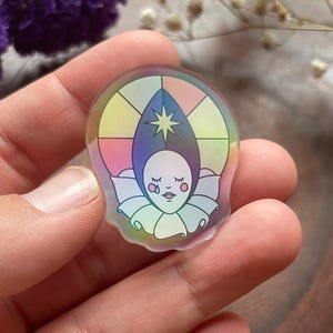Sad clown acrylic pin | acrylic holographic pin | unique art gift | clowncore accessory | pierrot pin | funky fun art