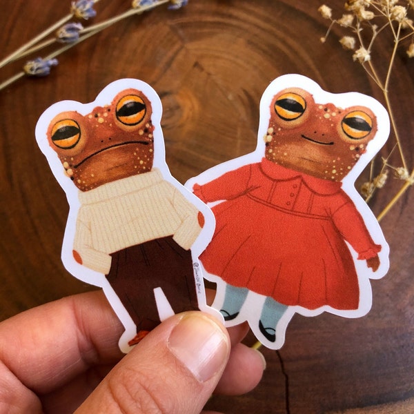 Cottagecore Toad Sticker |  Whimsical Cozy Fantasy Gift | Fancy Lady and Gentleman Toad | Goblincore Stationery | Just a Little Guy