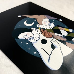 Lovesick Clown Art Print: Pierrot & Harlequin Home Decor (4x6)