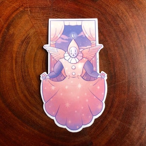 Presente para amante de teatro/adesivo de palhaço de anjo/palhaço rosa kawaii/pierrot/arlequim/artigo de papelaria extravagante/adesivo brilhante de grandes dimensões