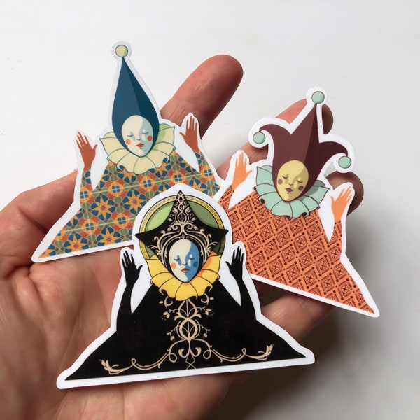 Whimsical Harlequin / Pierrot Sticker / Ethereal Clown Stationery / Unique Harlequin Sticker / Circus Gift