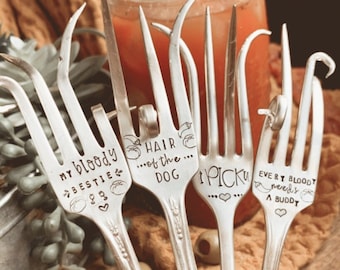 BLOODY MARY FORKS, hair of the dog, bloody love you, i pick you, bestie gift, brunch items, hostess gift, galentines for her, pickle forks
