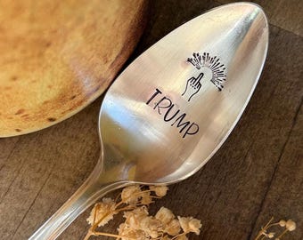 F?!K TRUMP, morning rituals, empowerment, stronger together, stamped teaspoon, coffee spoon, silver, vintage, girlfriend gift