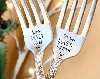 How sweet it is to be loved by you|wedding set|anniversary|his and hers dining sets,|dinner fork set| wedding shower ideas, eco friendly gif