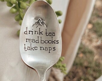 TEA BOOKS NAPS spoon, tea party, hostess items, readers,  friend gifts, skiers delight, adventuee outdoors gifts, morning tea, tea drinkers