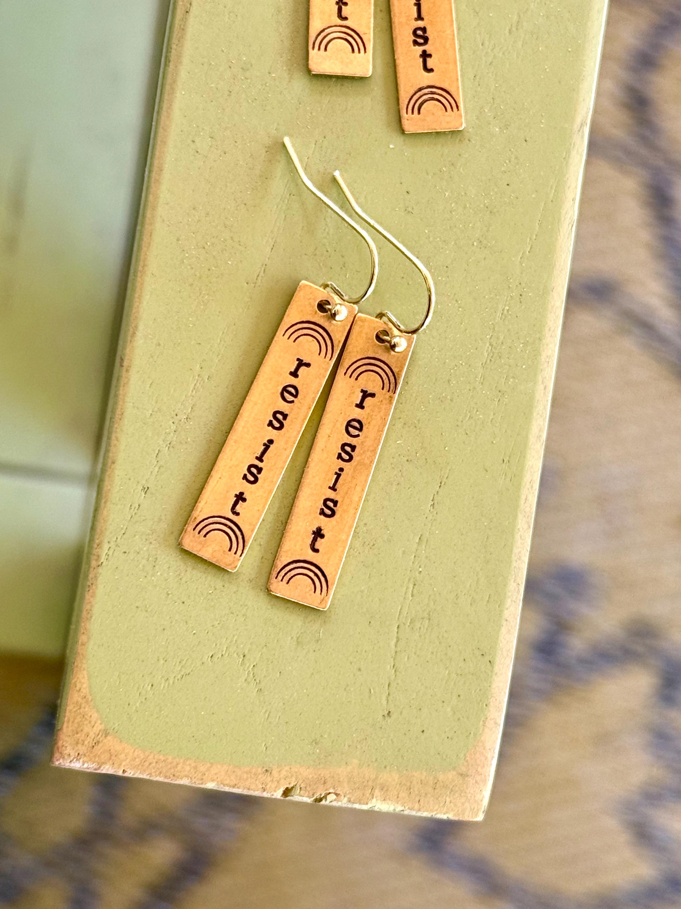 RESIST PRIDE MONTH, equality, earrings, human rights, equality, protest earrings, support our friends, rustic simple jewelry, brass earring