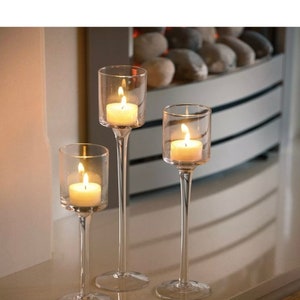 Tall glass 2024 pillar candle holders