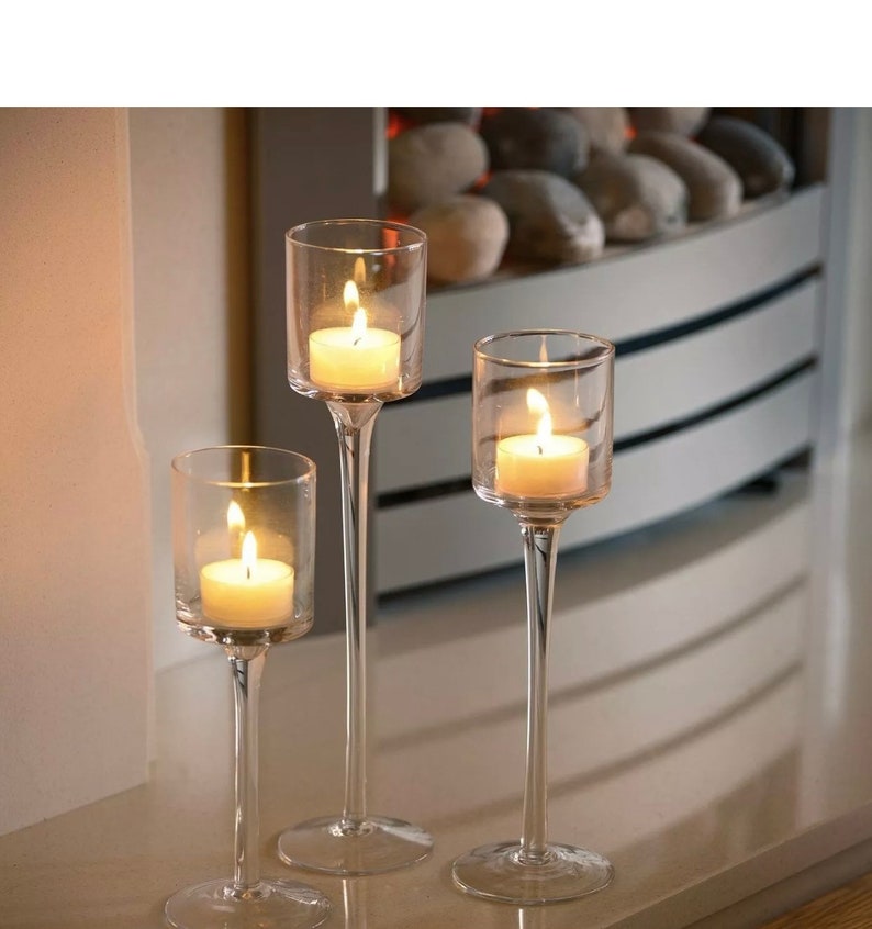 Tall Glass Candle Holder Set of 3 Etsy UK