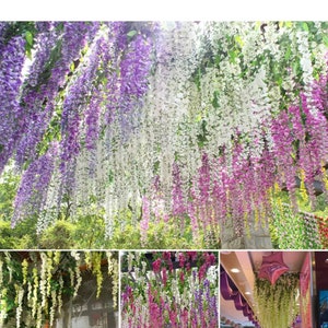 Artificial wisteria vine hanging Garland silk 3 colours x6/x12/x24 pack