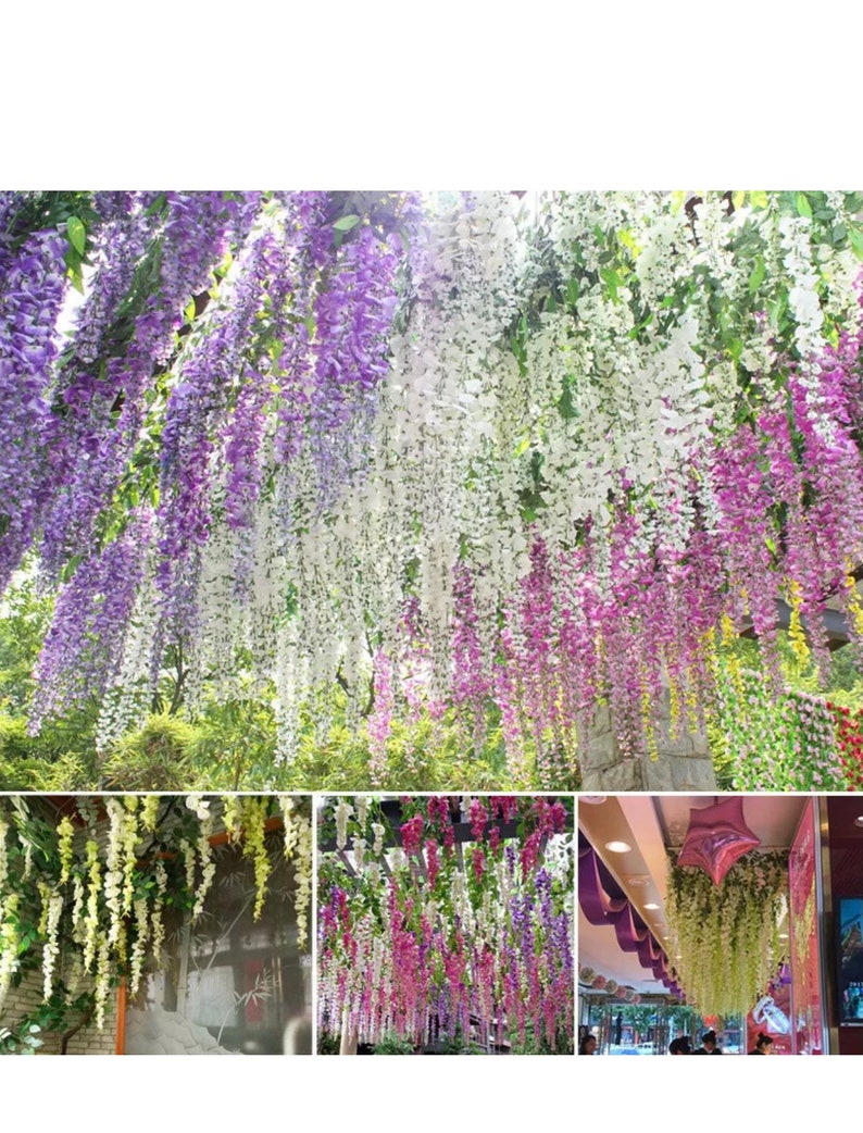 Artificial wisteria vine hanging Garland silk 3 colours x6\/x12\/x24 pack