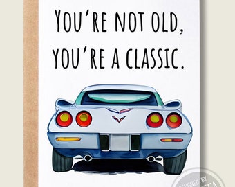 Classic Corvette Inspired - In The Fast Lane - Happy Birthday Card - Greeting Card - birthday Gift